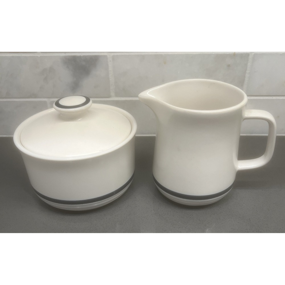 Vintage Brown White Pottery Stoneware Town & Country Creamer Sugar Bowl